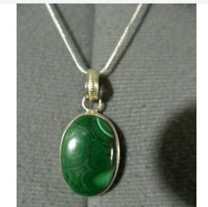 New MALACHITE Pendant & Silver Necklace Set